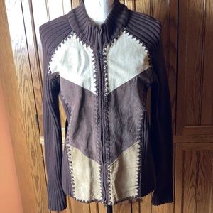 Kikit leather and knit zip up sweater vtg